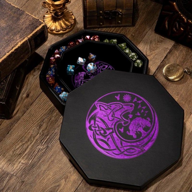 Soar Forge DND Dice Tray - Premium 9 Inch Tray for Dungeons and Dragons: Exquisitely Detailed Purple World Tree & Wolf Raven Design - Perfect Rolling & Box Storage to Protect Your Dice for D&D and RPG - Image 5